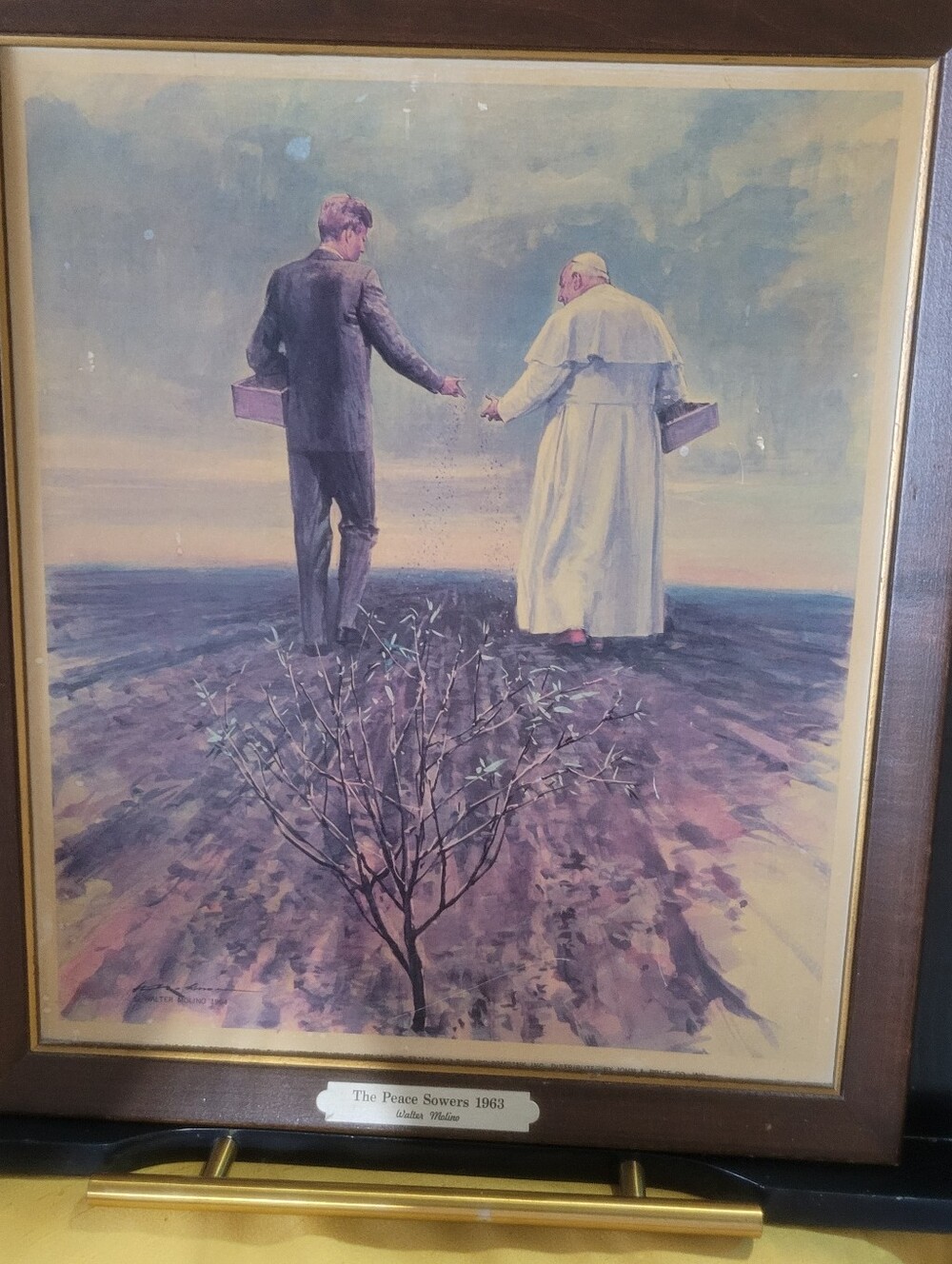Vintage 1963 "The Peace Sowers" Framed Print JFK & Pope John XXIII Walter Molino